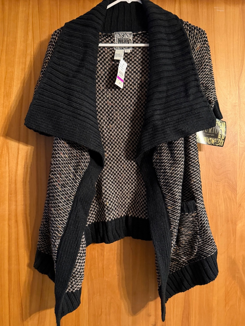 Curio Black & Cream Open-Front Shawl Collar Cardigan